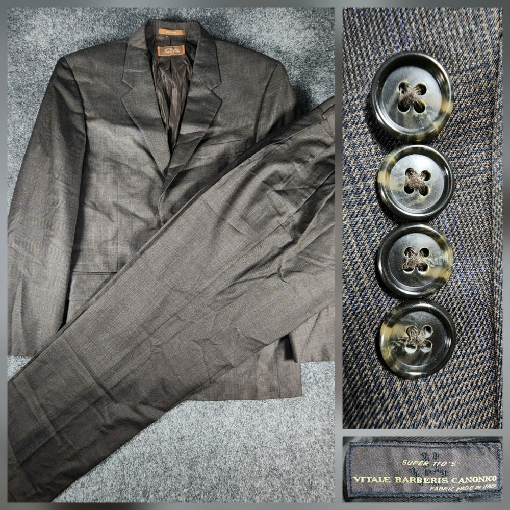 Vitale Barberis Canonico Super 110s Brown Glen Plaid 2pc Suit Men 40R Tasso Elba